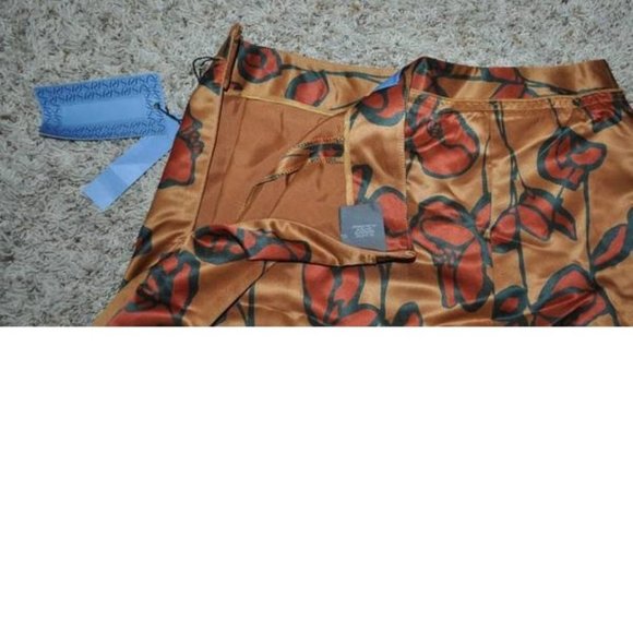 Womens Skirt 10 Gold Orange Floral Satiny Pleated Side Zip Simply Vera Wang - Picture 5 of 5